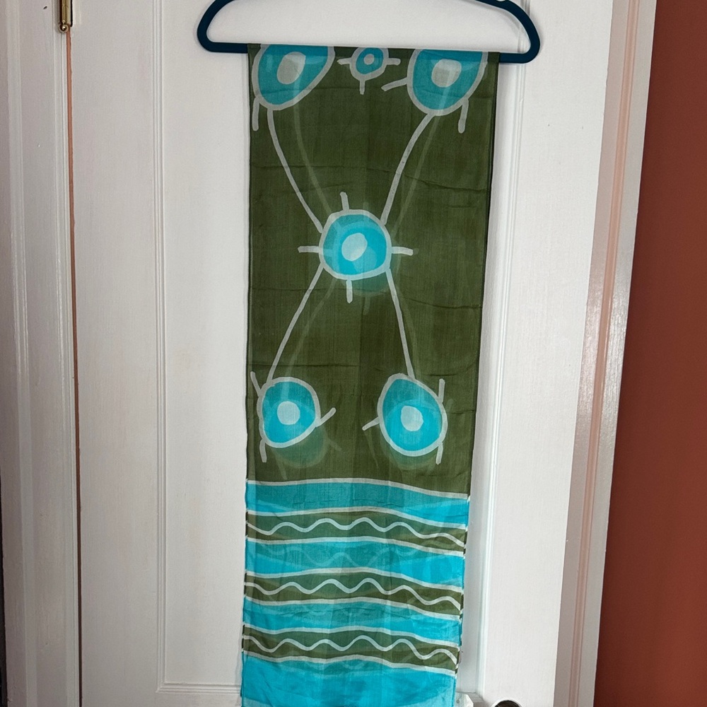 Abstract Green and Blue silk scarf. NWT